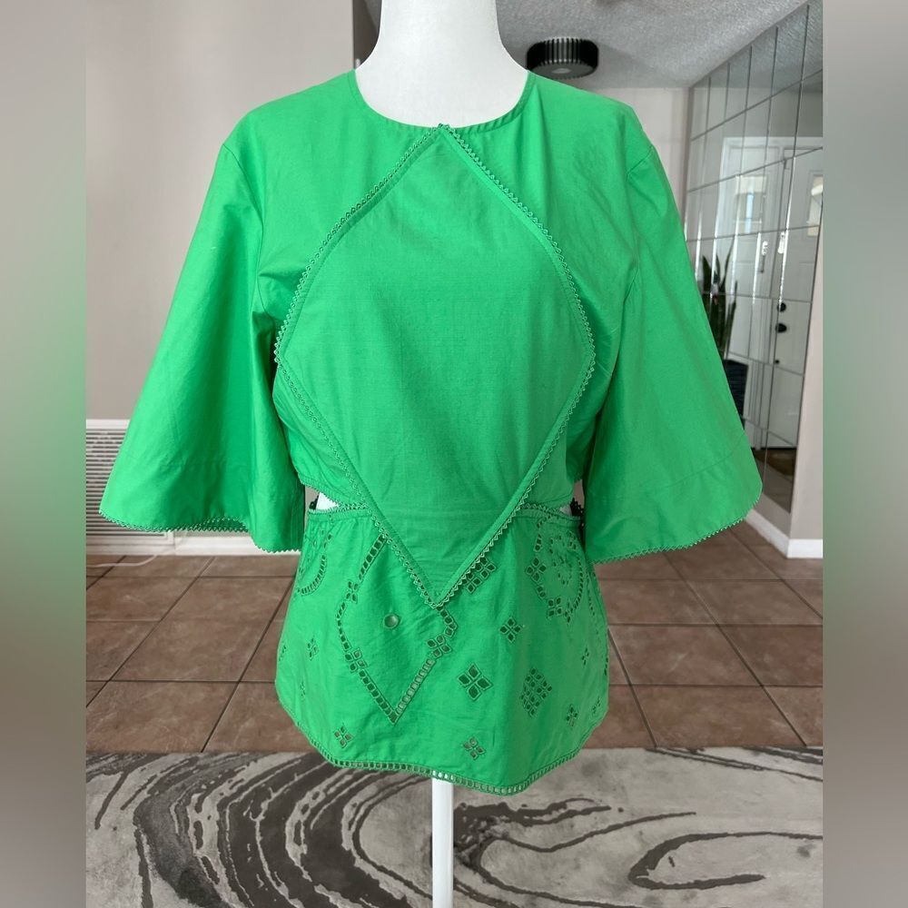 GANNI Women’s Green Broderie Anglaise Blouse Top - Picture 6 of 15